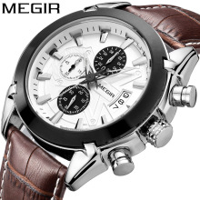 MEGIR 2020 Chronograph Wristwatch Premium Clock Men Quartz Watch Sports Military Watches Calendar Leather Reloj Hombre